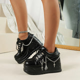 Pbong  10cm Pu Women Shoes Platform Wedge New Fashion Chunky Sneakers Casual Spring Autumn Chain Pumps Vulcanized Black
