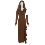 Pbong  Waste Soil Style Irregularly Slimming Hooded Mesh Hot Girl Long Slit Pleated Sleeve Dress for Women