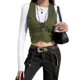 Gothic Retro Button Down Fit Jacket Vest Solid Aesthetic Vintage Fairycore Grunge Slim Tank Tops Sleeveless Punk Style Waistcoat