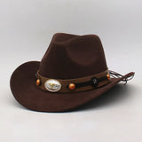 Women Men Cowgirl Hat Wide Brim Bull Head Belt Western Panama Jazz Hat for Wedding Rave Party Travel Accessories