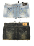 Women 2000s Aesthetic Mini Denim Skirt Gyaru Coquette Chic Y2k Micro Skirt Design Goblin Grunge Lace Up Korean Kpop Culottes New