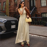 Fashion Simple Design Patchwork Long Dress New Sleeveless A-line Pleat Elegant Chic Summer Dress Streetwear Female Clothing