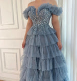 Pbong  Classic Exquisite Modern Style Organza Pattern Tiered Sequined Ball Boat Neck Long Dresses Cocktail Dresses Formal Fa formal dress