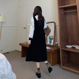 Pbong  Plus Size Slimming French Style Midi Dress Fake Two-Piece Long Sleeve Autumn Winter New Arrival Waist-Cinching for Short Women