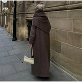 Brown Shoulder Pad Woolen Overcoat Women Elegant Lapel Single-breasted Long Sleeve Coat 2025 Autumn Lady Commuter Outerwear