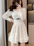 Women Fashion Elegant Print Short Dress Long Sleeve Vintage A-Line Party Birthday Clothes Female Vestidos New