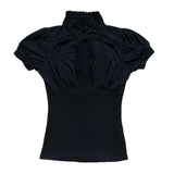 Chic Euramerican Vintage Fashion Stand Collar Pleated T Shirts Y2k Aesthetic Harajuku Solid Punk Clothes Slim Fit Draped Shirt