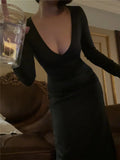 Solid Color Basic Simple Knitting Long Dress New V-neck Slim Fashion Autumn Women's Dress Sexy Chic Tight Female Winter Vestidos