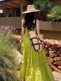 Summer Beach Backless Hollow Out Bandage Slip Dress Women Long Dress Elegant Sexy Club Evening Party Dresses Woman Green Robe