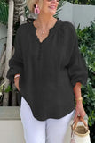 Pbong  Long Sleeve V Neck Button Blouses And Tops Daily Elegant Top Female Fashion Cotton Linen Solid Loose Shirts Women Summer Casual