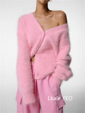 Spring Autumn Women Cardigan Sweater Jacket 2025 Imitation Mink Fur Versatile Female Sweater V-neck Loose Ladies Knitted Top