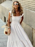 Pleate Loose Retro Sleeveless Checkere Dress Summer Fashion Women's Bohemian Casual Large Hem Dress Slip Dress Beach Sundress