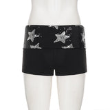 Pbong  Casual Fashion Geometry Sequins Patchwork Micro Shorts Women's Fold Waist Black Straight Leg Knitte Mini Bottoms Summer Homewear