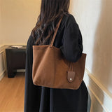 Pbong  Women Flannel Large Capacity Shoulder Bag Winter Retro Soft Tote Bag Luxury Designer New Trend Female Handbags