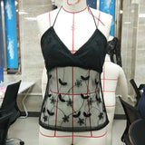 Beaded Halter Top Sequin Embellished Backless Criss Cross Tie Up Crop Tops Y2k Coquette Glitter Sleeveless V Neck Camis Vest