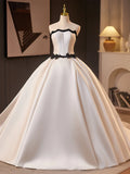 Pbong  White Satin Light Wedding Dress New  Elegant Small Size Strapless Bridal Gown High Quality Fabric Princess Style Long Skirt