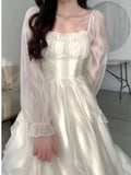 Women Elegant Solid Ruffles Fairy Dresses Korean Fashion Slim Wasit A Line Midi Dress Autumn Princess Party Vestidos New