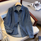 Women's Denim Shirt 2025 Spring Summer Loose Comfortable Ladies Cowboy Tops Blue Retro Be All-match Lady Elegant Blouse