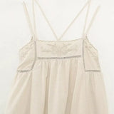 Fashion Embroider Linen Blended Casual Beach Dress Loose Backless Vacation Dress New Square Collar Fashion Vestidos