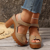 Pbong  Plus Size Women's Casual Sandals, Thick-Soled High Heel Sandals, Versatile Chunky Heel Retro Thick-Soled Sandals
