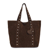 Pbong  New Faux Suede Casual Tote Bags Large Capacity Rivet Vintage Handbags Designer Elegant Solid Retro Shoulder Bags