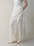 Deeptown Gothic Black Y2k Skirts Women Gyaru 2000s Lace Irregular Long White Skirt Streetwear Irregular Ruffle Skirts Aesthetic