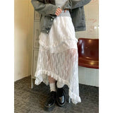 Boho Elegant Lace Skirt Women Tulle Vintage White Skirts Irregular Layered Street Summer Short Mid Skirt Korean Fashion