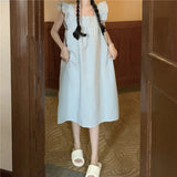Pbong  INS Plaid Female Nightgown French Ruffled Court Style Long Nightdress Sleepwear Sleeveless Long Sleepshirt Sweet Homewear