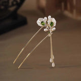 New Chinese Style Green Zircon Flower Hair Stick For Women Vintage Imitation Pearl Tassel Hair Stick Hair Accessories
