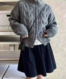 Women Autumn Winter New Lazy Style Loose Knitted Cardigan Retro Solid Color Double Zipper Turn-down Collar Sweater New Women Top