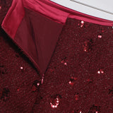 Pbong  New Autumn Winter Women Sequins Mini Skirts Waist Back Zipper Solid Color Above Knee Non Stretch Slim A Line Bling Skirt