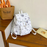 Women Small Nylon Cartoon Print Drawstring Backpack Casual Cute Flap Daypack for School & Daily Use New Trend Backpacks