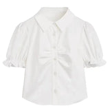 White Bubble Sve ort Sve irt Women's Summer New  Knot Waist Cinching Dr Set A-Line Skirt High Waist