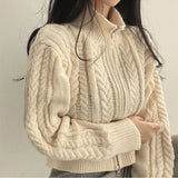 Chunky Knit Zip Up Cardigan for Women Zipper Front Long Sleet Sweater Coat Knitwear Crop Sweater Korean Chic Fall Winter Outfit