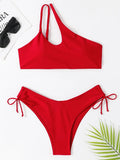 One Shoulder Bikinis Women Cut Out String Swimsuit Solid Sexy Swimwear Female Bathers Bathing Swimming Swim Suit Beachwear