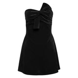Pbong  Sexy Bow Strapless Dresses for Summer Women's Dress New SKinny High Waist Solid Fashion Slash Neck A-line Mini Dress Woman