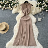 Brand Fashion Women Knitted Summer Dress Elegant Single-breasted Slim Waist Long Shirt Dress Office Lady Vestidos