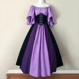 Pbong  Halloween Costumes for Women Medieval Retro Contrasting Color Slim Swing Dress One-word Shoulder Dress Love Live Cosplay
