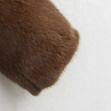 Pbong  Loose Brown Faux Fur Collar Jacket Short Outerwear Women's Fashion Autumn New Style Artificial Leather Coat Full Sleeve