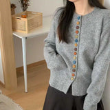 Multicolor Button Knit Sweater Cardigan Women Long Sleeve Button-Up Sweater Jacket Teen-girl Autumn Winter Korean Fashion Outfit