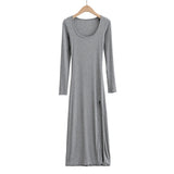 Pbong  Maxi Split Dresses for Women Solid Color Chic Temperament Robe Femme Slim Fit Square Collar Spring Dress