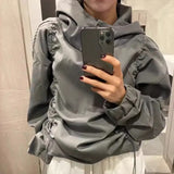 Pbong  Autumn Korean Solid Hoodies Women's Clothing Long Sleeve Hooded Y2k Tops Casual Loose Fashion Drawstring Sweatshirt