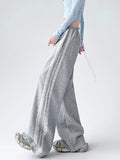 Pbong  Lace Striped Sweatpants Women Retro Streetwear Loose Y2K Wide Leg Pants High Waist Casual Patchwork Bf Lace Up Trousers New