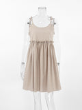 Cotton Linen Casual Dresses Lace Up Summer Vacation Spaghetti Strap Dress Oversize V-Neck Women Backless Dress