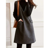 Party Vestidos Straigh Women'S  Clothing Spring Beaded Tank V-neck Woolen Dress Winter Casual Hot Sale Women Wool Dress