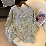Pbong  Women's Oversized Loose Versatile Knitwear Sweater Spring Autumn New Lazy Style Big Size Crew Neck Pullover Knitted Top