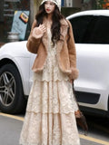 Autumn Women Elegant Lace Patchworke Midi Dress Long Sleeve Vintage Party Prom Vestidos Female Clothing Female Birthday Clothes