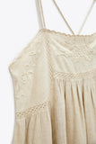 New Fashion Casual Ladies Comfortable Sweet Embroidered Linen Blend Midi Dress