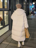 New Solid Color Long Straight Winter Coat Casual Women Parkas Clothes Hooded Stylish Winter Jacket Female Outerwear