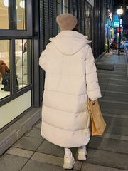 New Solid Color Long Straight Winter Coat Casual Women Parkas Clothes Hooded Stylish Winter Jacket Female Outerwear